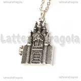 Collana Castello apribile in metallo argento antico 28x38x2mm