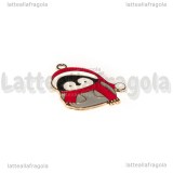 Ciondolo Pinguino Natalizio in metallo dorato smaltato 28.5x24mm