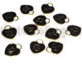 Set Charms Cuore 12 Segni Zodiaco in metallo dorato smaltato nero 14x12mm