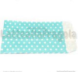 5 Buste in Carta Kraft Azzurra Pois Bianchi 15x8cm