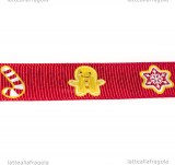 1 Metro Nastro Grosgrain Rosso Fantasia Gingerbread Natale 16mm
