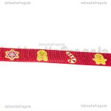 1 Metro Nastro Grosgrain Rosso Fantasia Gingerbread Natale 16mm