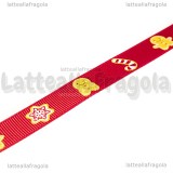 1 Metro Nastro Grosgrain Rosso Fantasia Gingerbread Natale 16mm