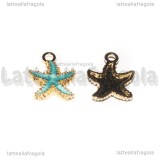 Charm Stella Marina in metallo dorato smaltato azzurro 18x15mm