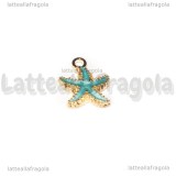 Charm Stella Marina in metallo dorato smaltato azzurro 18x15mm
