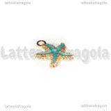 Charm Stella Marina in metallo dorato smaltato azzurro 18x15mm