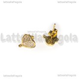 Perni Cuori in Ottone dorato e Cubic Zirconia 10x9mm