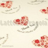 120 Adesivi Tondi Cuori Thank You Handmade with love 30mm