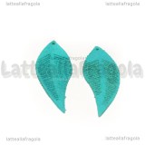 Coppia Ciondoli Foglie in Alcantara Azzurro 44x16mm