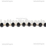 1 Metro Catena Rosario in Acciaio Dorato e Cristallo Sfaccettato Nero Opaco 3.5x3mm