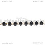 1 Metro Catena Rosario in Acciaio Dorato e Cristallo Sfaccettato Nero Opaco 3.5x3mm