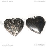 Ciondolo Cuore Apribile in Acciaio Inox decorato  29x28.5mm