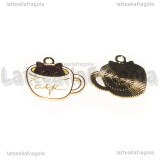 Charm Gatto in Tazzina in metallo smaltato dorato 20x19mm