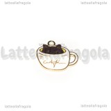 Charm Gatto in Tazzina in metallo smaltato dorato 20x19mm