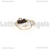 Charm Gatto in Tazzina in metallo smaltato dorato 20x19mm