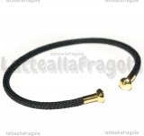 Base Bracciale Rigido in Acciaio Inox Dorato e Poliestere Nero