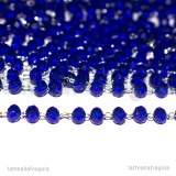 1 Metro Catena Rosario in Acciaio e Cristallo Sfaccettato Blu 3.5x3mm