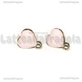 Orecchini a perno Cuori Rosa in metallo dorato smaltato 12x10mm