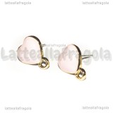 Orecchini a perno Cuori Rosa in metallo dorato smaltato 12x10mm