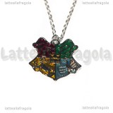 Collana Ciondolo Stemmi di Hogwartz in metallo smaltato argentato