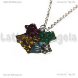 Collana Ciondolo Stemmi di Hogwartz in metallo smaltato argentato