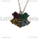 Collana Ciondolo Stemmi di Hogwartz in metallo smaltato argentato