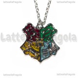 Collana Ciondolo Stemmi di Hogwartz in metallo smaltato argentato