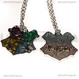 Collana Ciondolo Stemmi di Hogwartz in metallo smaltato argentato