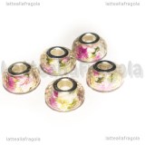 5 Perle in resina sfaccettata fantasia fiori foro largo 14x9mm