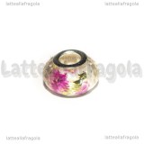 5 Perle in resina sfaccettata fantasia fiori foro largo 14x9mm