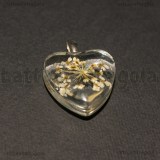 Ciondolo Cuore in vetro con Fiori Bianchi 28x20mm