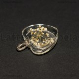 Ciondolo Cuore in vetro con Fiori Bianchi 28x20mm