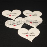  5 Tag Cuore in cartoncino bianco Handmade with Love 39x32mm	