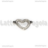Connettore Cuore in Acciaio Inox con Strass Cristal 21x14mm