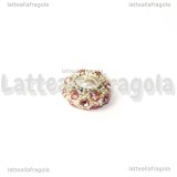 Rondella foro largo puntinata strass rosa in metallo silver plated 11x5mm