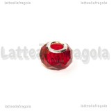 Perla sfaccettata in vetro rosso foro largo 14x9mm