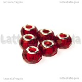 Perla sfaccettata in vetro rosso foro largo 14x9mm