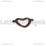 Connettore Cuore in Acciaio Inox con Strass Rosa 21x14mm