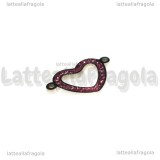 Connettore Cuore in Acciaio Inox con Strass Rosa 21x14mm