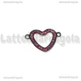 Connettore Cuore in Acciaio Inox con Strass Rosa 21x14mm