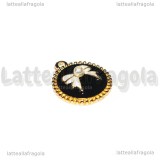Ciondolo Tondo Fiocco con perla in metallo smaltato dorato 22.5x19.5mm