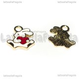 Charm Coniglio con cuore in metallo dorato smaltato 13.5x12mm