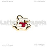 Charm Coniglio con cuore in metallo dorato smaltato 13.5x12mm