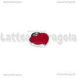 Ciondolo Cuore in metallo argentato smaltato Rosso 12x11mm