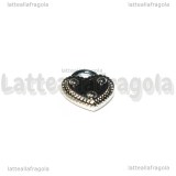 Ciondolo Cuore in metallo argentato smaltato Nero 12x11mm