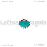 Ciondolo Cuore in metallo argentato smaltato Azzurro 12x11mm