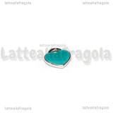 Ciondolo Cuore in metallo argentato smaltato Azzurro 12x11mm