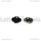 Ciondolo Cuore in metallo argentato smaltato Nero 12x11mm