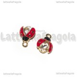 Ciondolo Coccinella con Strass in metallo dorato smaltato 15x11mm
