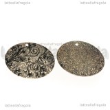 Ciondolo Piastra Puntinata in Acciaio Inox fantasia Fiori 30mm